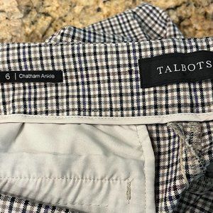 Talbots Chatham Ankle Pant in Brown/Tan/Black Checked fabric, size 6